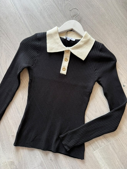 Viv ribbed collar contrast top